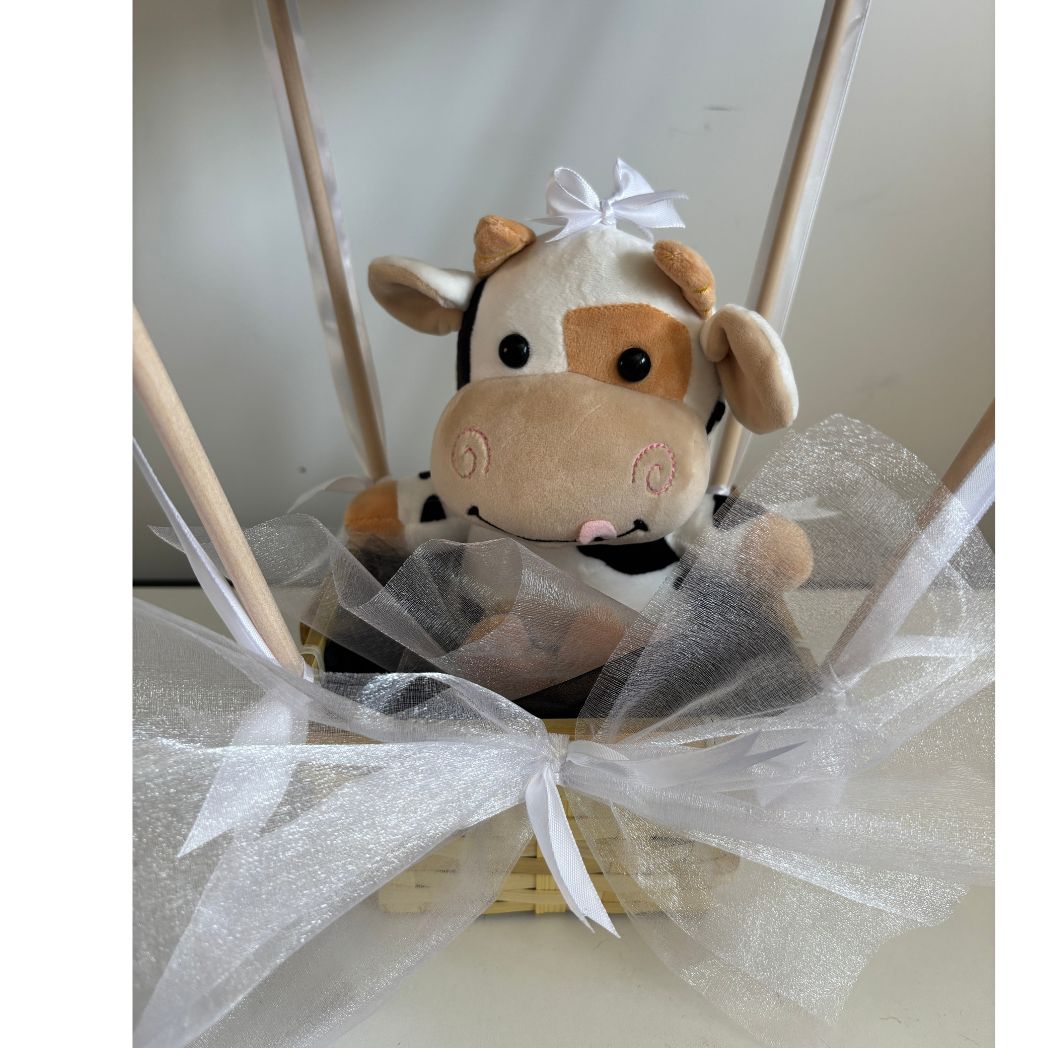 Hot Air Balloon Gift Basket with Cow